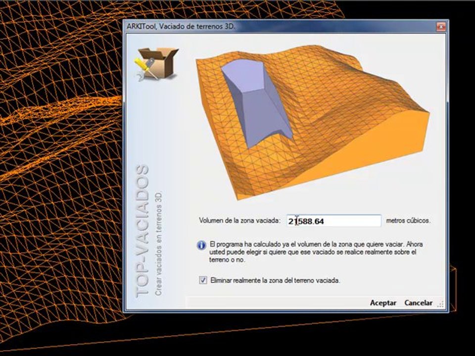 ARKITool, Top-Vaciados, permite calcular el volumen terreno.