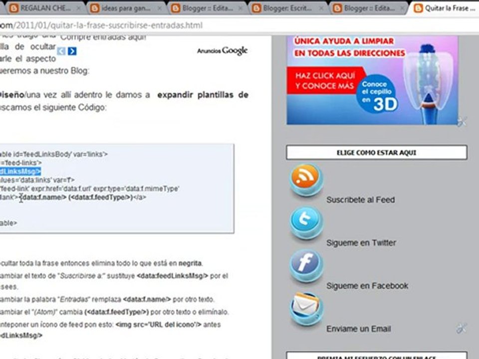 Como quitar Frase Suscribirse a Entradas Atom
