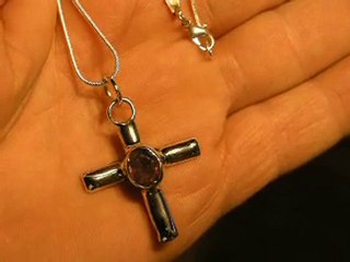 Sterling Necklace Pink Tourmaline Cross
