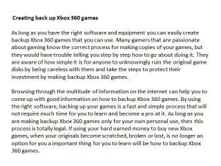 Creating  back up xbox 360 games