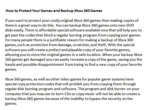 How to protect your games and backup xbox 360 games