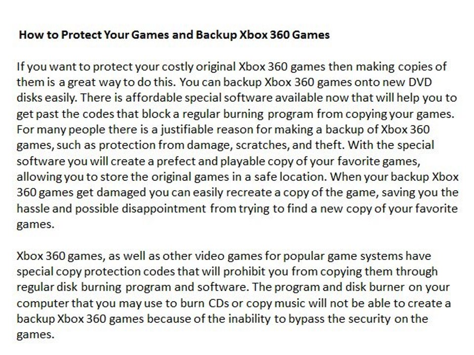 How to protect your games and backup xbox 360 games