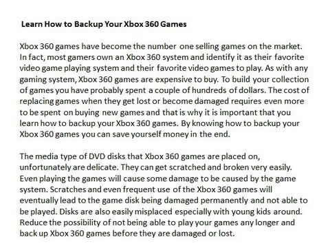 Learn how to backup your xbox 360 games