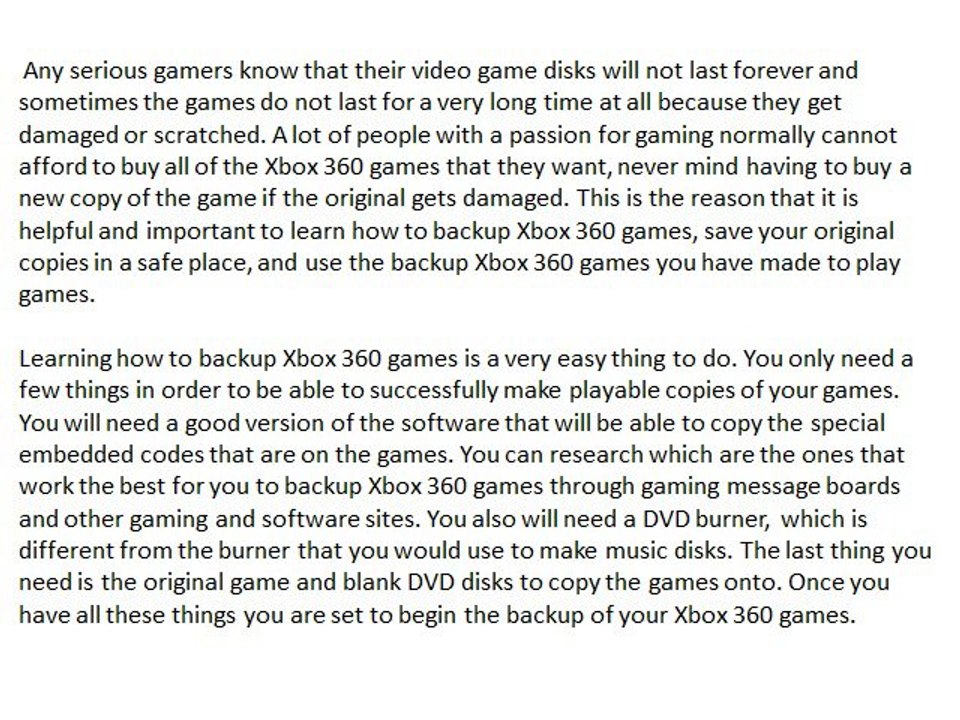 What you need to know about backing up 360 games