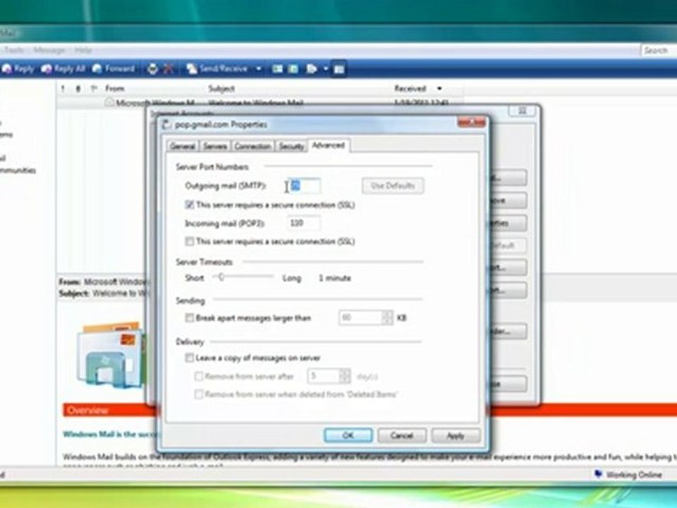 How to configure windows mail in vista