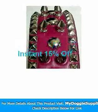 24 Inch Hot Pink Leather Spiked Studded Dog Collar - M -