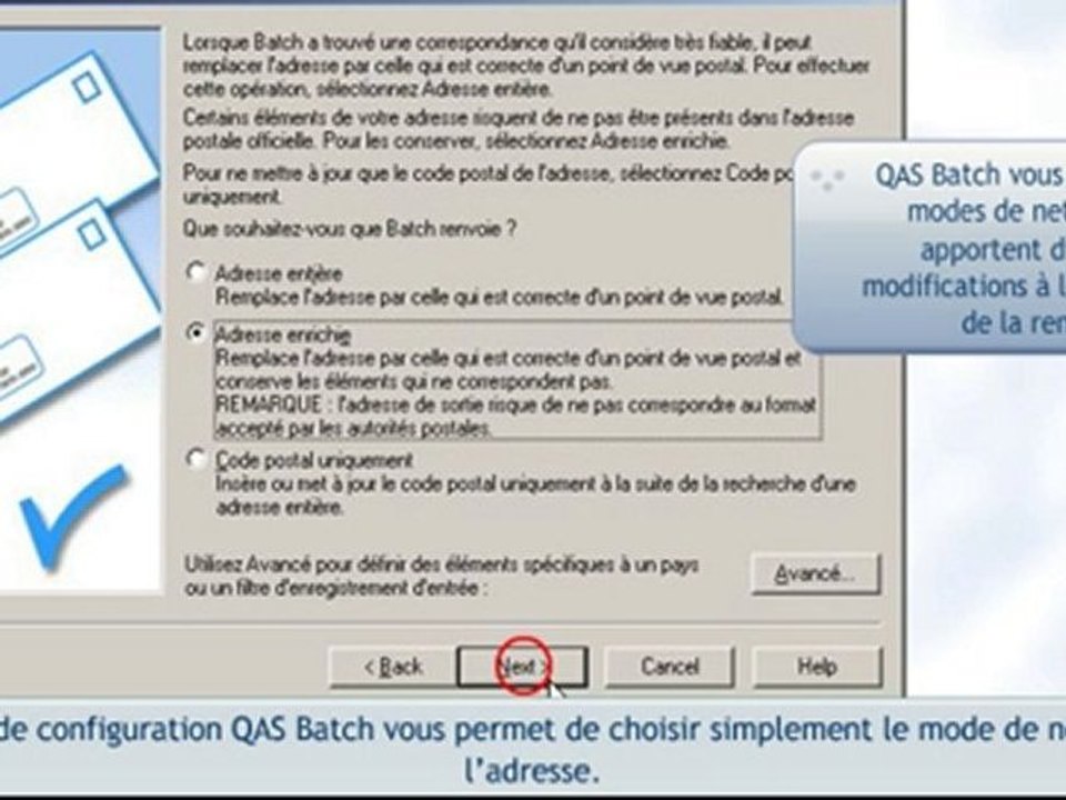 Démonstration de QAS Batch : Logiciel RNVP