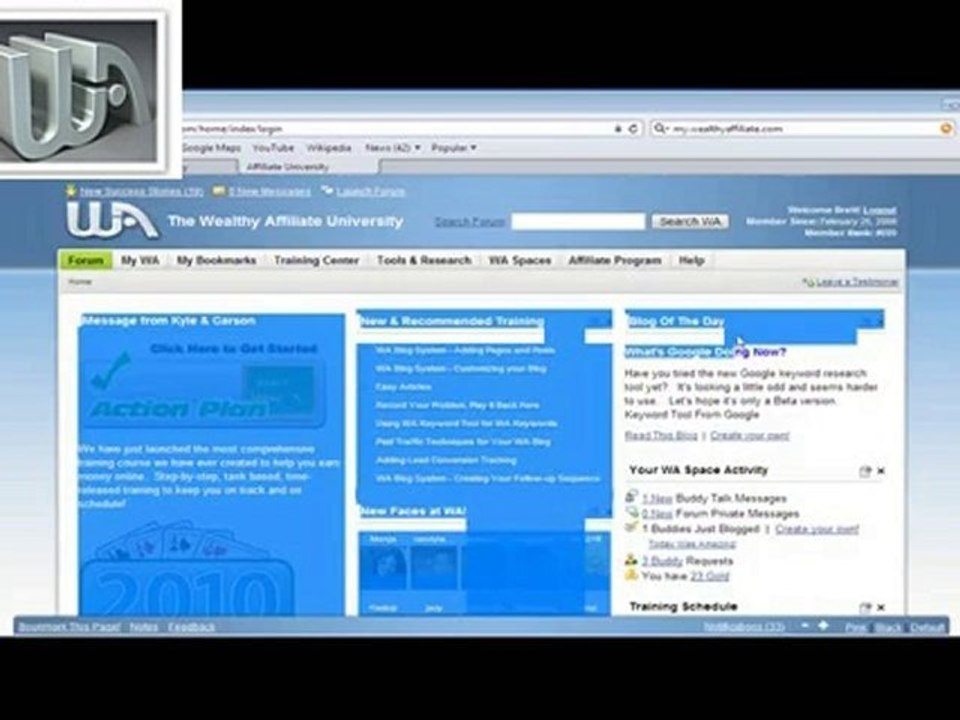 Wealthy Affiliate Video Review - WA Dashboard