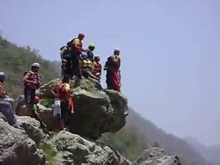 Boy Scared of Jumping from Cliff