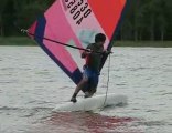 Freestyle windsurfing - back-to-front, stern-first railride