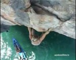 Deep water soloing - rock climbing in Thailand