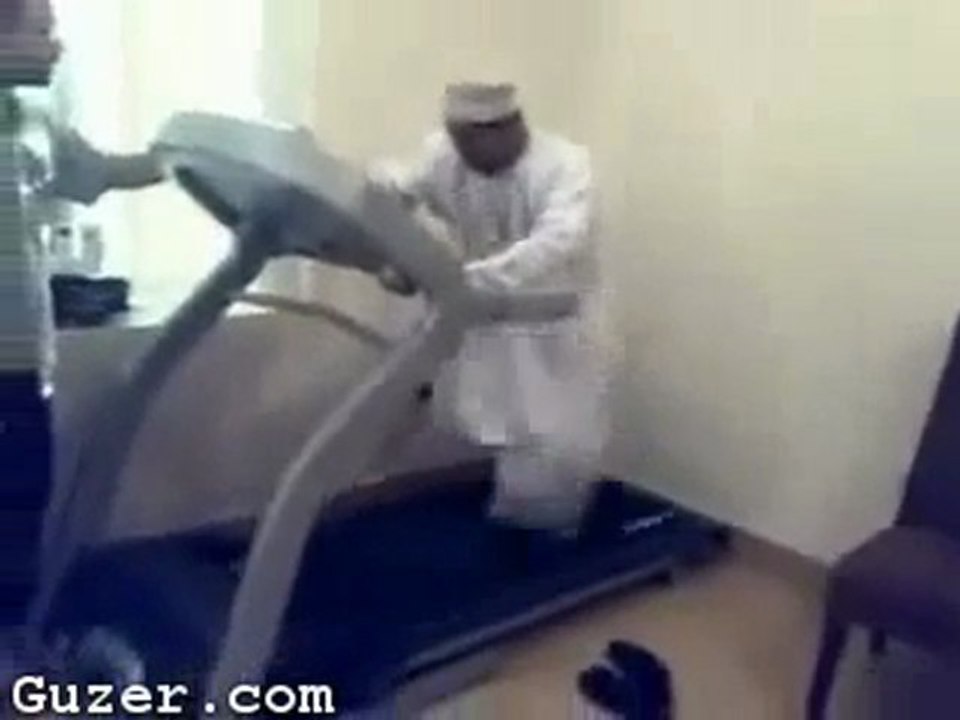 Funny muslim falling off treadmill