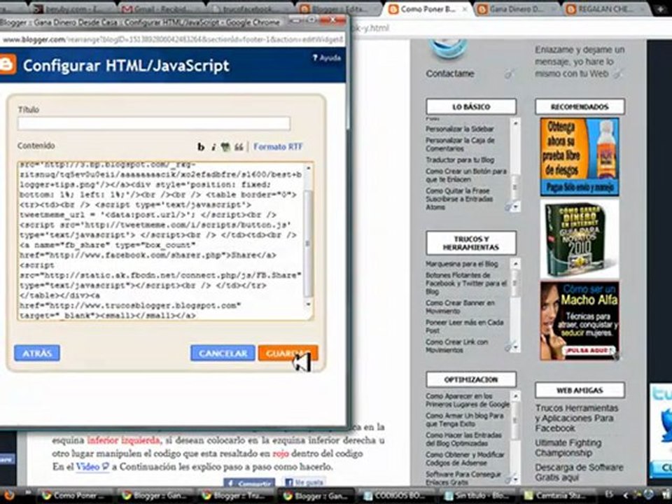 PONER BOTON FLOTANTE DE FACEBOOK Y TWITTER EN BLOG