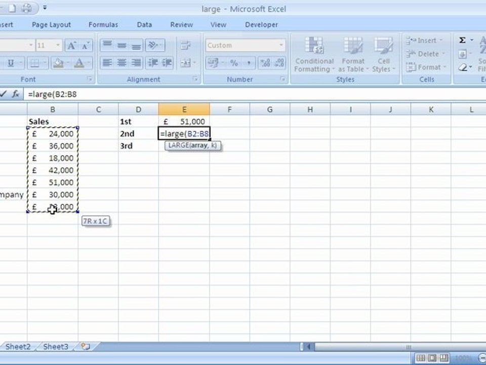 Find the 2nd and 3rd Largest Values Using Excel
