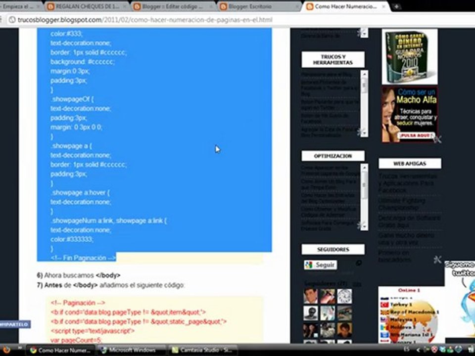 COMO HACER LA NUMERACION DE LAS PAGINAS EN EL BLOG