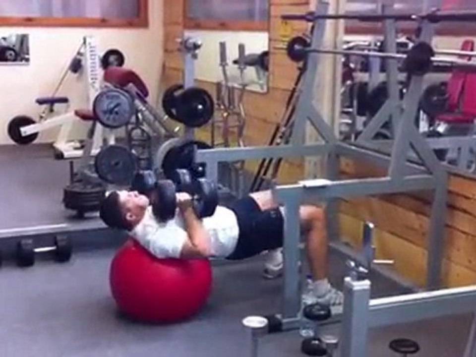 Développé haltères sur swiss ball et "dumbells walk"