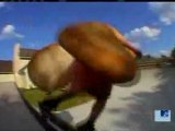 Bam Margera skates in hot dog costume