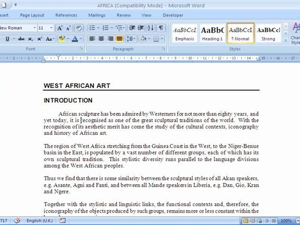 Indenting Paragraphs in Microsoft Word 2007