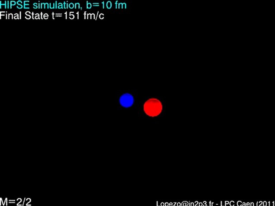 Xe+Sn à 32 MeV par nucléon, b=10 fm, simulation HIPSE (V)