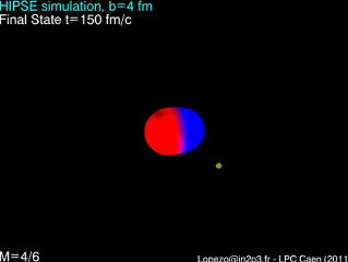 Xe+Sn à 25 MeV par nucléon, b=4 fm, simulation HIPSE