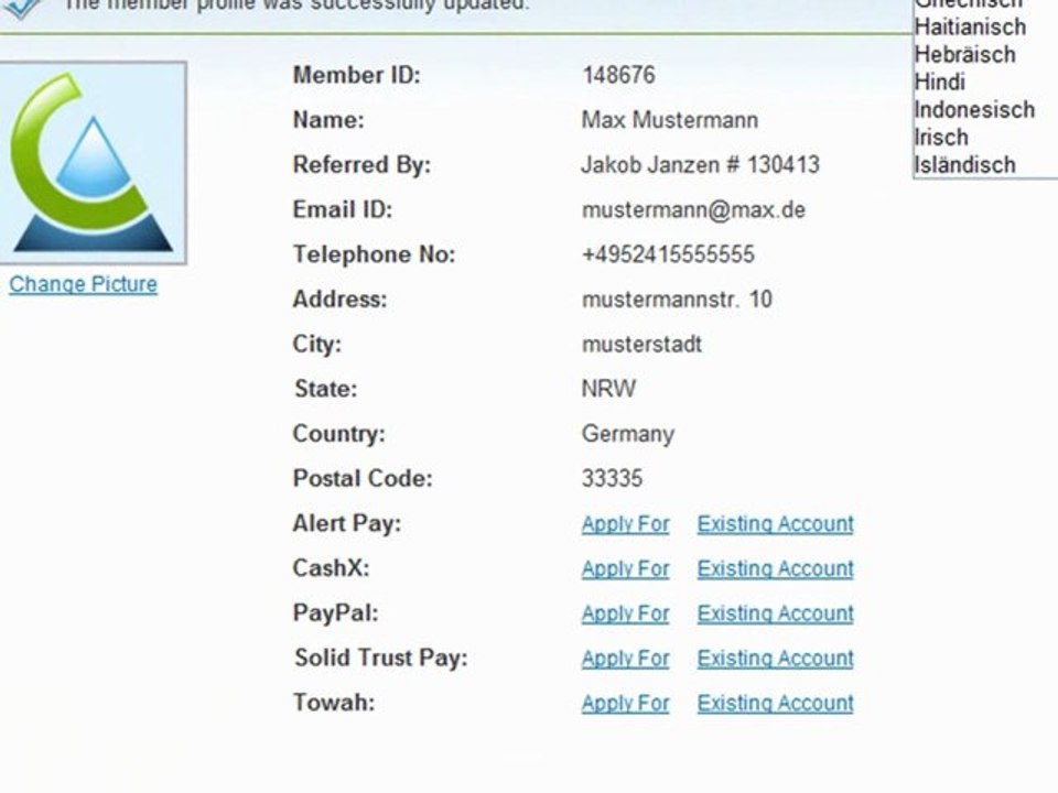 Anmeldung bei Club Asteria