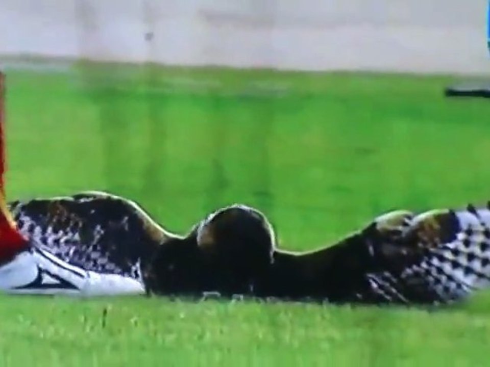 Un footballeur shoote dans une chouette
