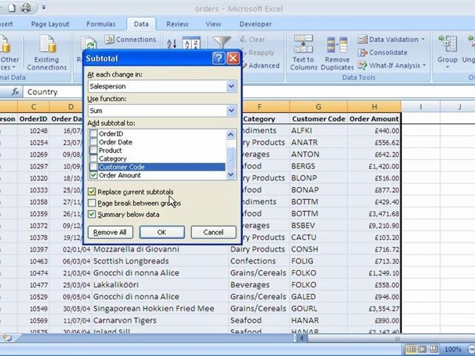 Microsoft Excel Subtotal Tutorial