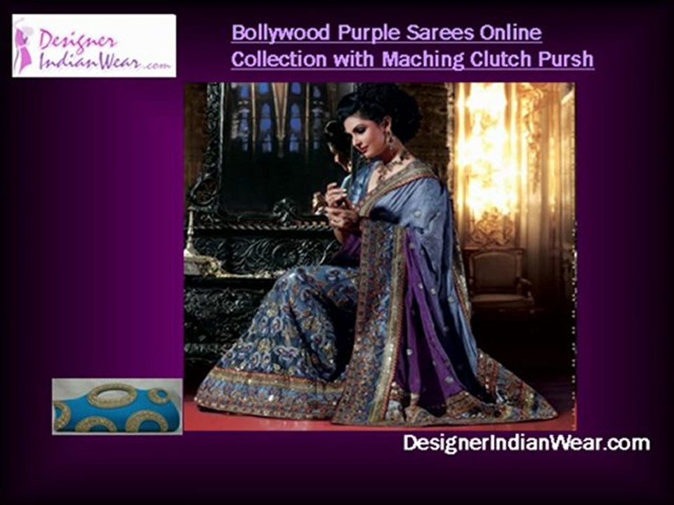 Bollywood Purple Sarees with Maching Clutch Pursh