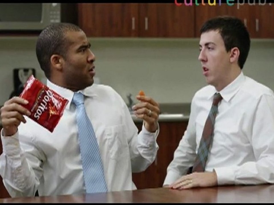 Office romance: licking fingers, sniffing pants / Doritos