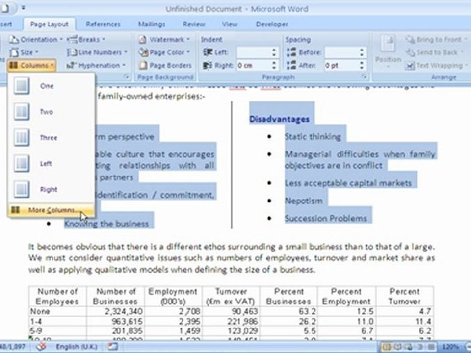 Format Columns in Word Tutorial