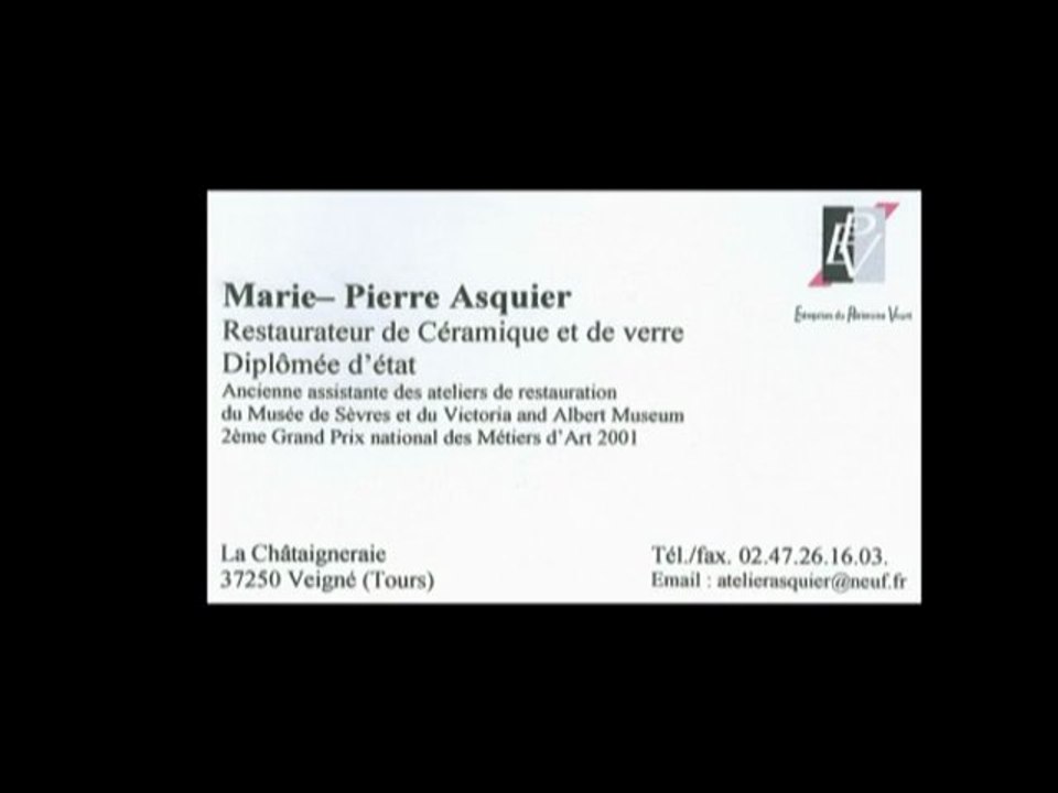 Marie-Pierre Asquier : restaurateur, conservateur de céramique et de verre / Veigné
