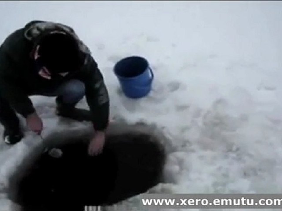 ice fishing with hands