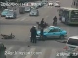 Brutal Head On Crash - Biker Slams Into A Police Car