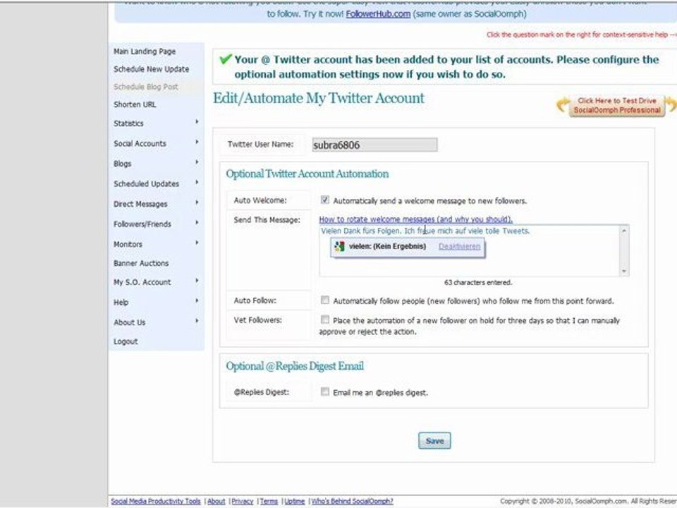 MIt Socialoomph Twitter automatisieren