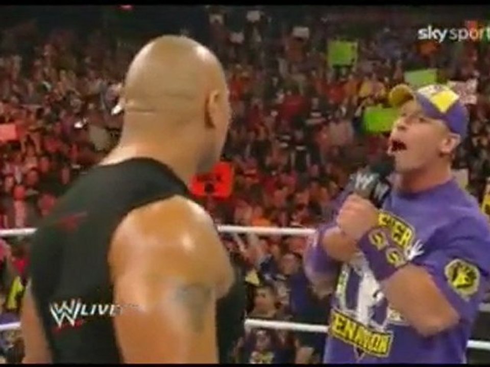 wwe raw 28-3-2011 the rock cena miz meet at last