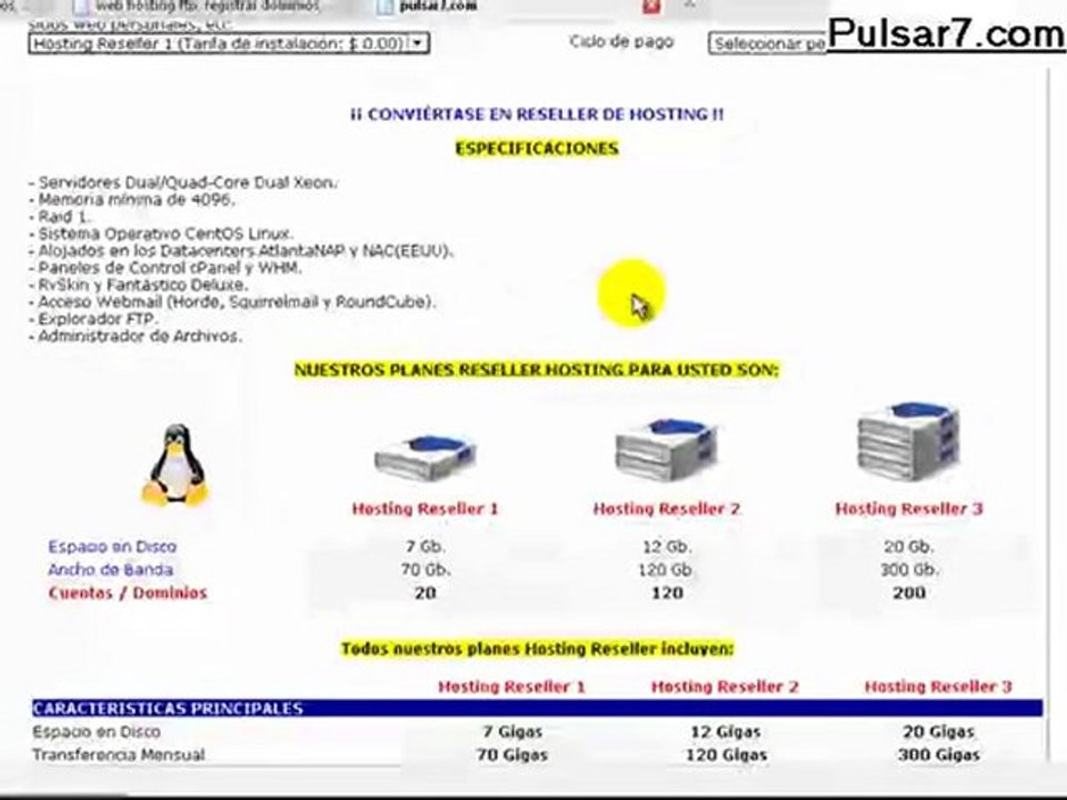 web hosting ftp, registrar dominios, reseller hosting ilimitado, Pulsar7.com