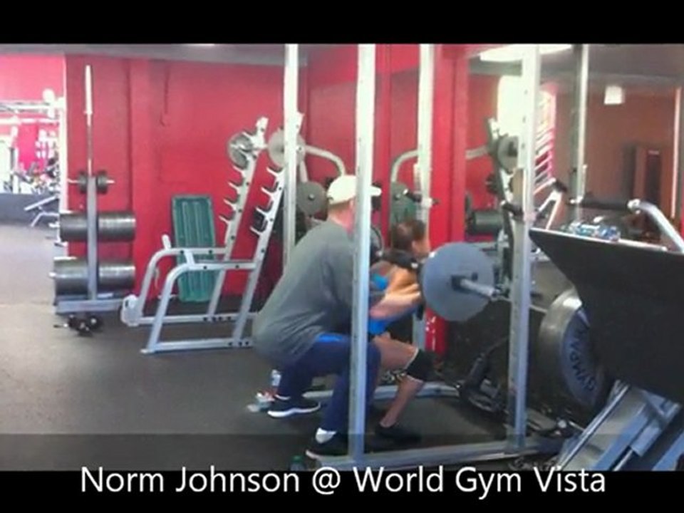 World Gym Vista weight training with Shirley Moran bikini champ