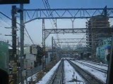 train watching at the Kawasaki station with slightly snow covered