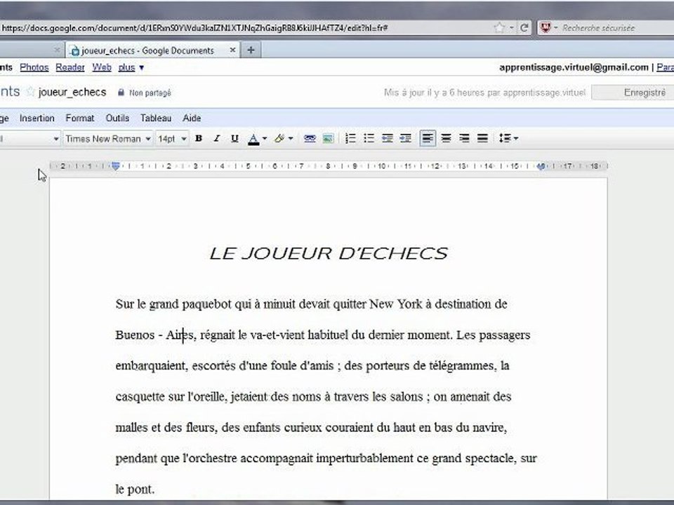 Interface du traitement de texte Google