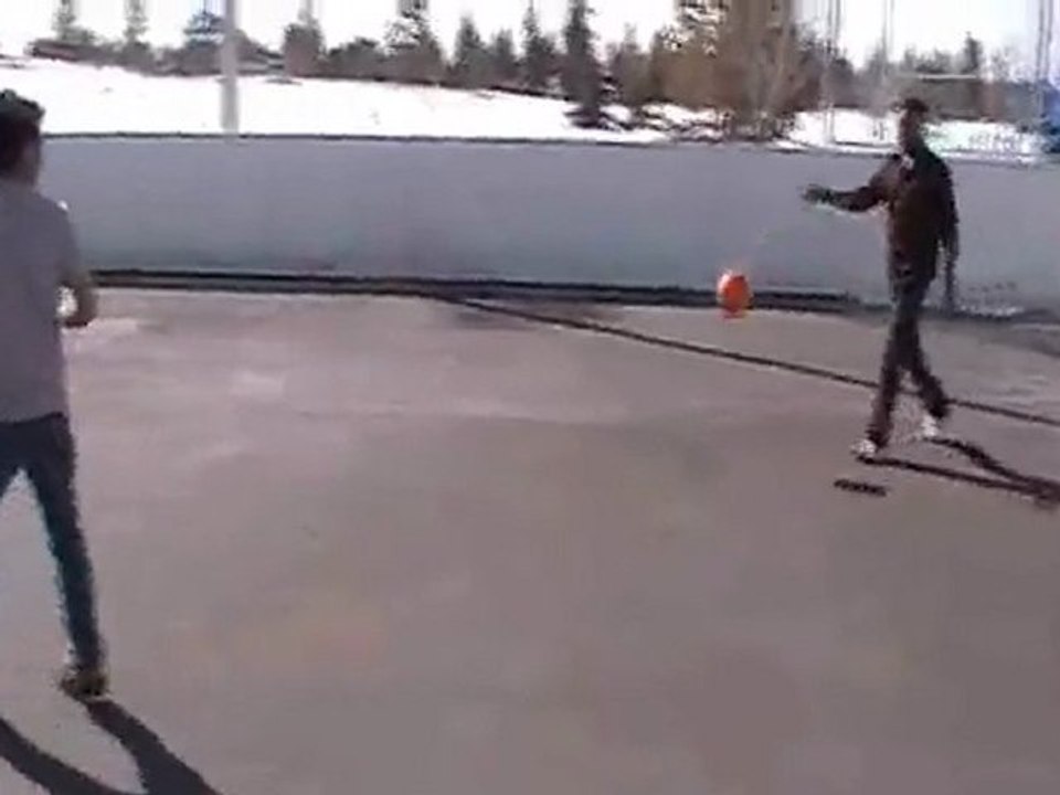 Playing soccer
