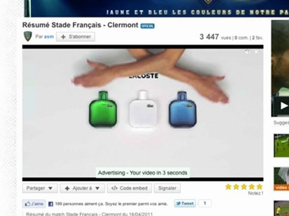 Pre-roll Lacoste sur Dailymotion