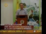 Uribe acata y respeta sentencia de Corte colombiana que impi