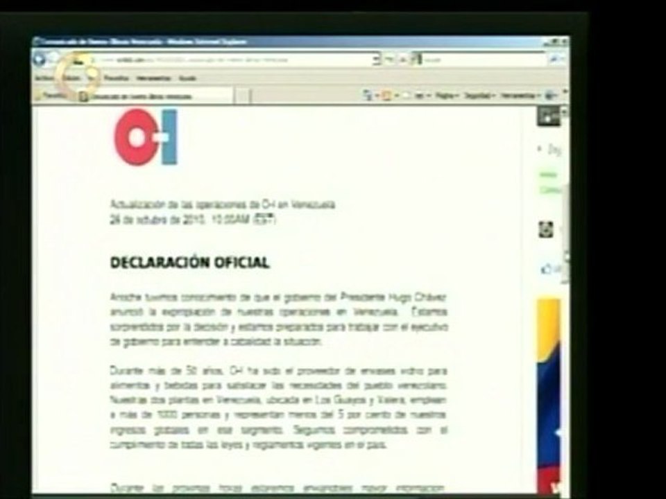 La empresa norteamericana Owens Illinois y el Departamento d