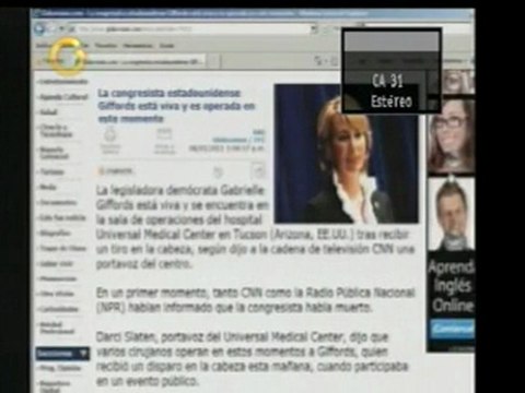 La congresista estadounidense Giffords está viva y es operad