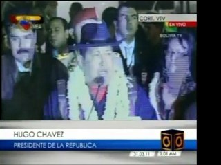 El Presidente Hugo Chavez declara a su llegada a Bolivia
