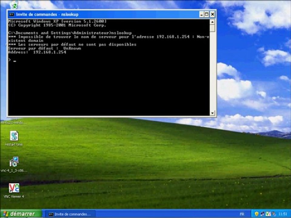 la commande Nslookup avec windows xp