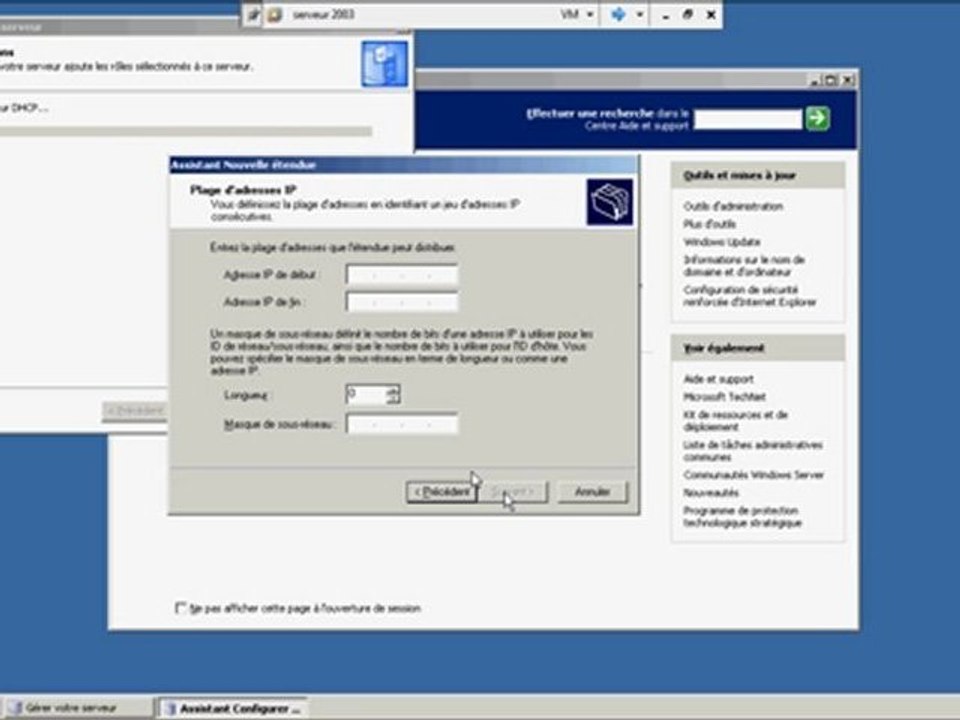 Installation d'un serveur 2003 DHCP