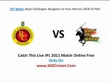 Royal Challengers Bangalore Vs Pune Warriors Live Streaming 2011 IPL Match FREE
