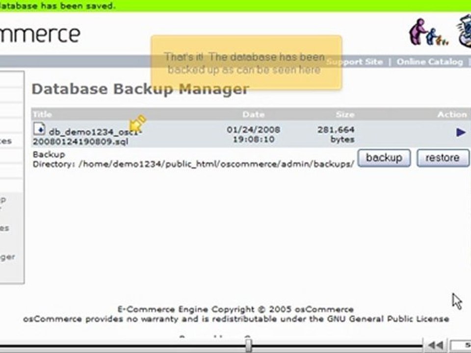 Backup and restore your database in osCommerce by VodaHost.com web hosting