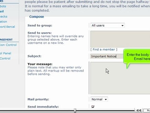 Send a mass email to users in phpBB by VodaHost.com web hosting